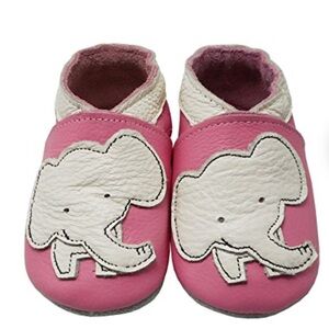 Leather Pink and White Elephant Moccasins baby soft sole shoes 3-6 months girls